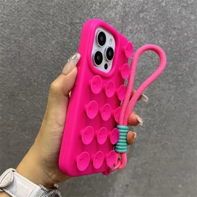 Phone Case For iPhone 13 15 16 17 Pro Max iPhone 14 11 12 13 Pro XR Luxury Suction Cup Candy With Wrist Strap Shockproof Cover