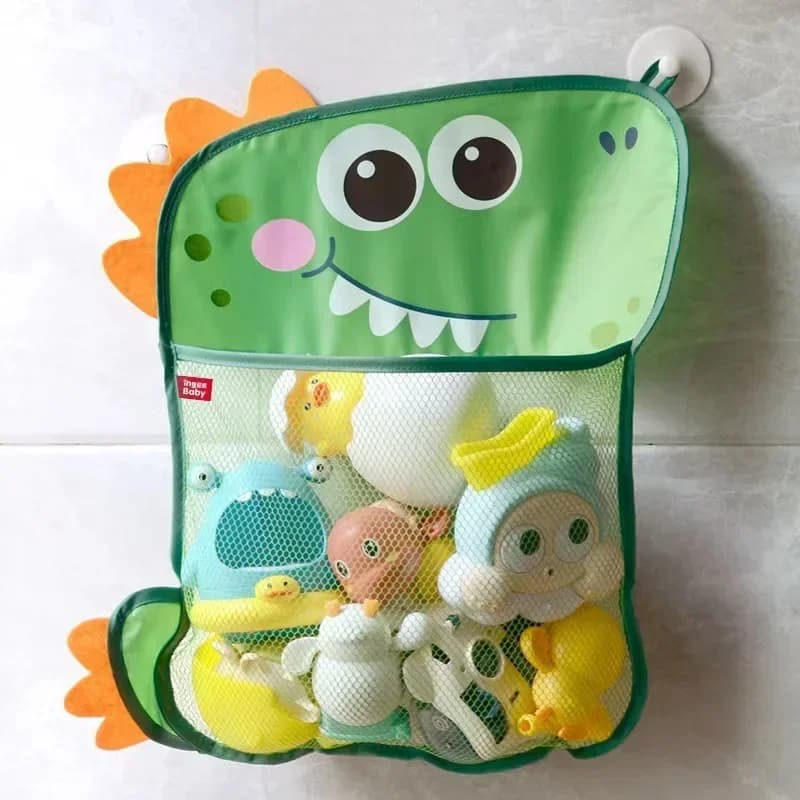 Organizzatore per Bambini, Borsa a Rete con Ventosa per Giocattoli d'Acqua, Borsa Appendibile per Vasca da Bagno, Cesto Portaoggetti per Giocattoli da Bagno a Forma di Dinosauro