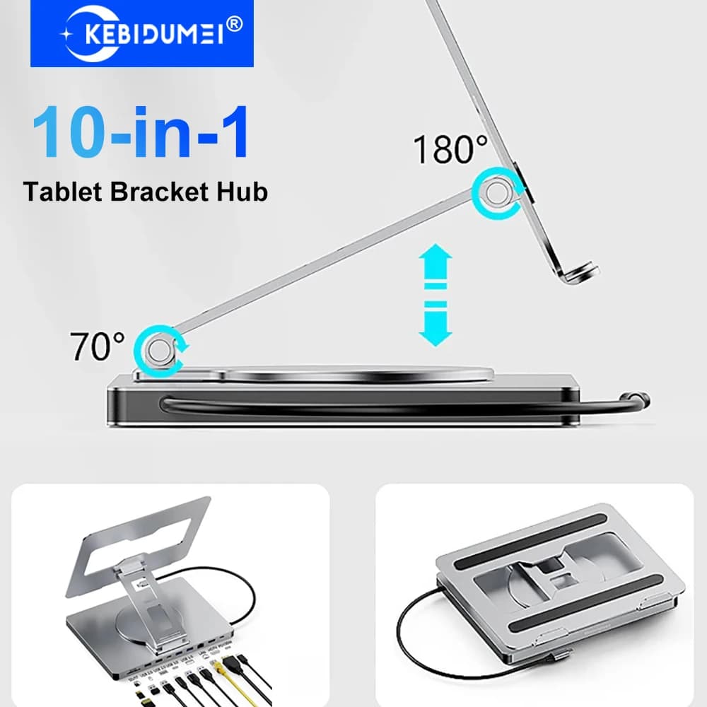 Docking station USB C 10 in 1 Supporto per tablet HUB 4K60Hz HDMI 1000Mbps Ethernet USB3.0 Trasferimento 5Gbps PD100W per tablet portatile