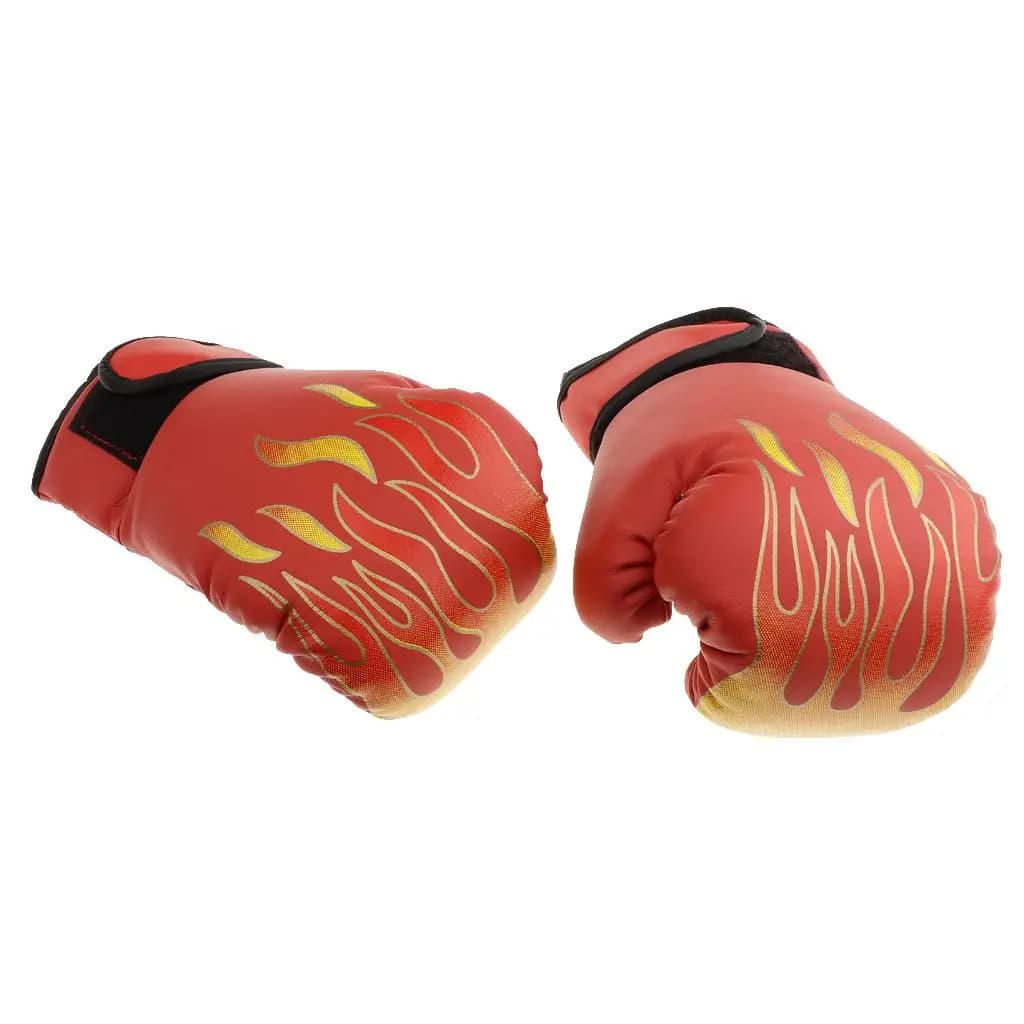 PU Boxing Training Gloves with Sticker Closure Flame Pattern Kickboxing Mitts for Muay Thai Gym