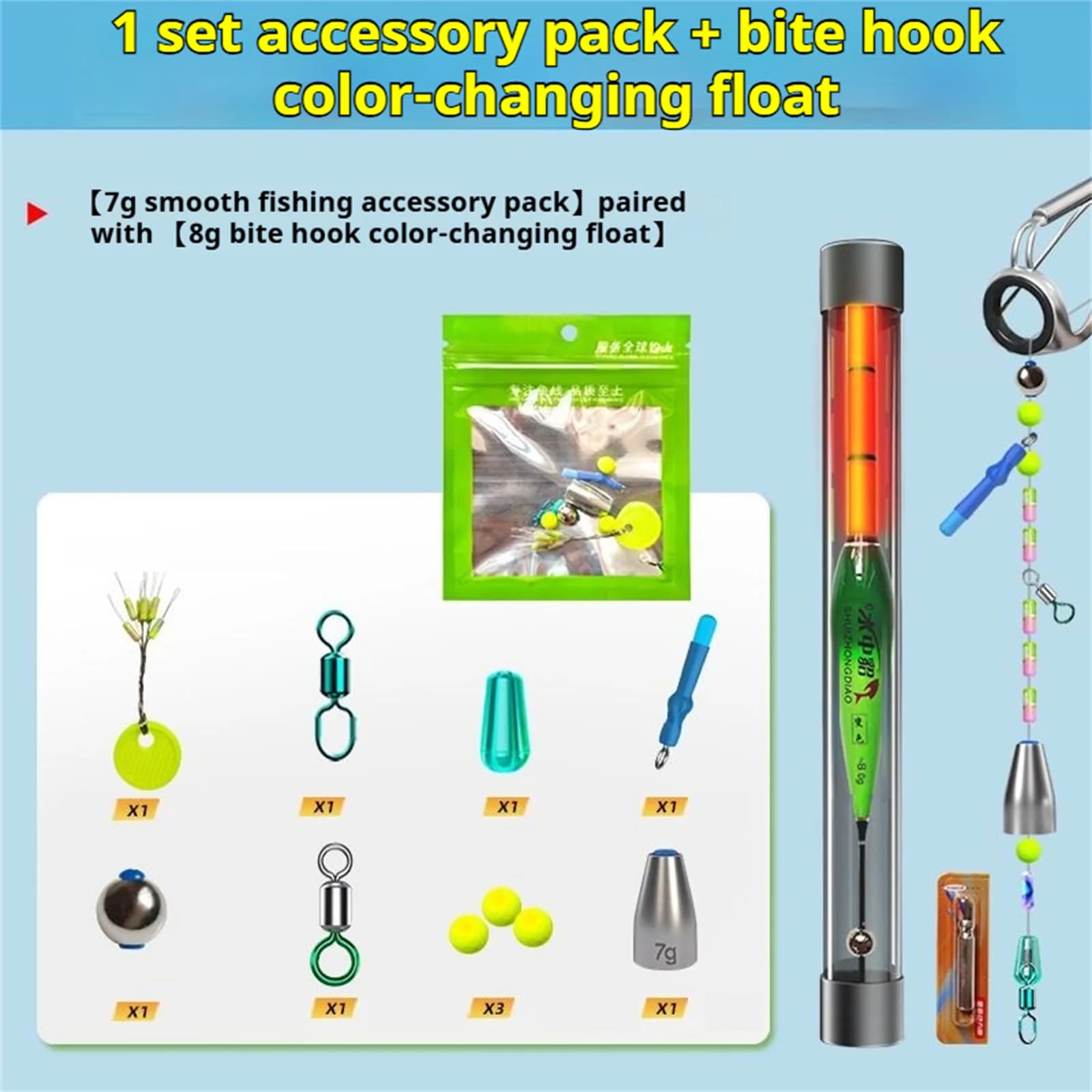 Set di Galleggianti Cangianti Colore con Rilevamento Automatico del Fondo, Nessuna Regolazione Necessaria per la Pesca a Spinning, Accessori per Rig Slider da Surfcasting