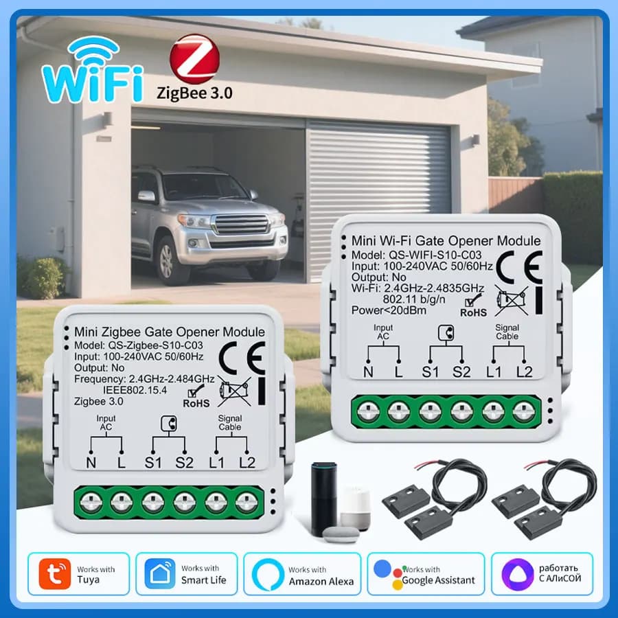 Tuya ZigBee WiFi Garage Door Opener Smart Gate Controller Switch Module Timer Smart Life APP Remote Control Alexa Google Home