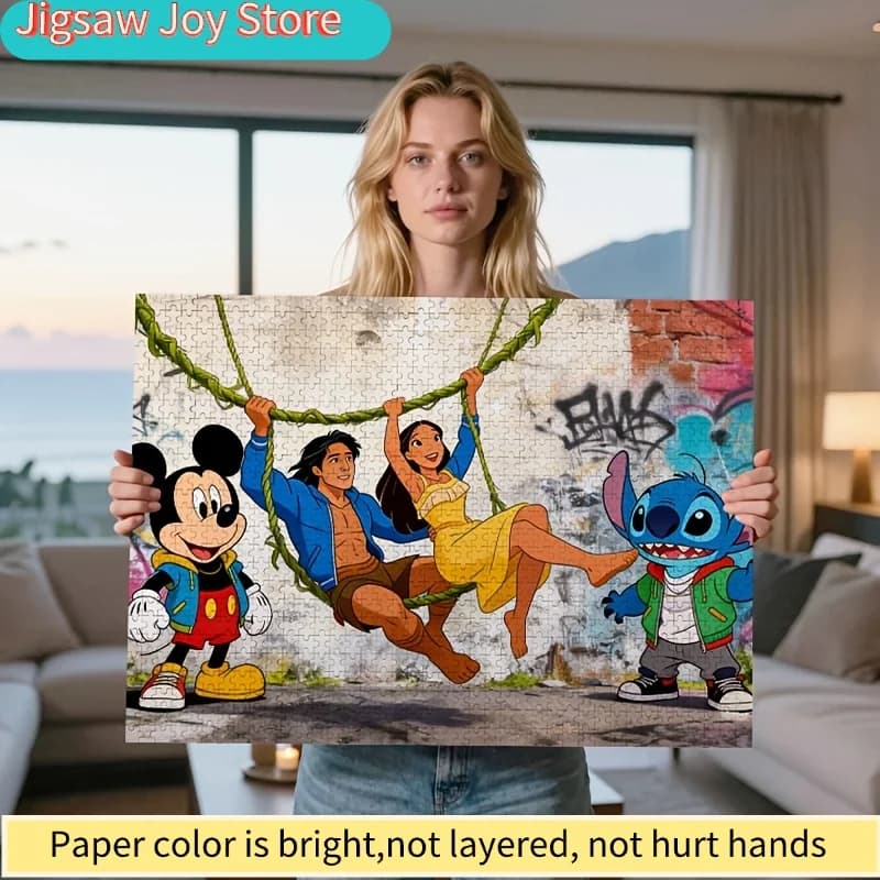 Puzzle Disney Mickey & Stitch da 1000 pezzi, adatto per adulti - Muro anime stimolante, orecchie iconiche di Mickey e Stitch