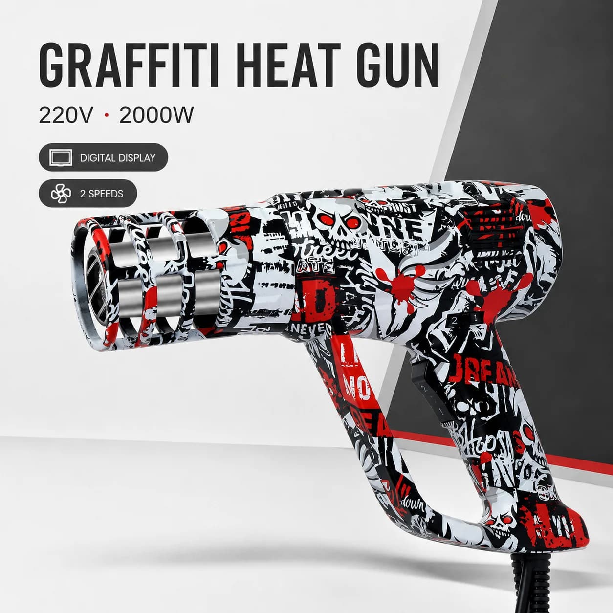 KUNAISI 2000W 220V Graffiti Heat Gun Hot Air Gun Digital Display Adjustable Temperature EU Plug for Car Vinyl Wrap PPF Film