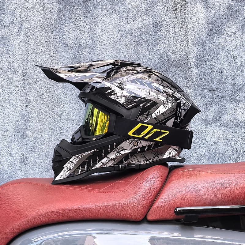 Motocross Helmet DOT Certificate, Offroad Motorcycle Helmet with Anti-glare Glasses, Integral Helmet for ATV MTB Downhill Racing