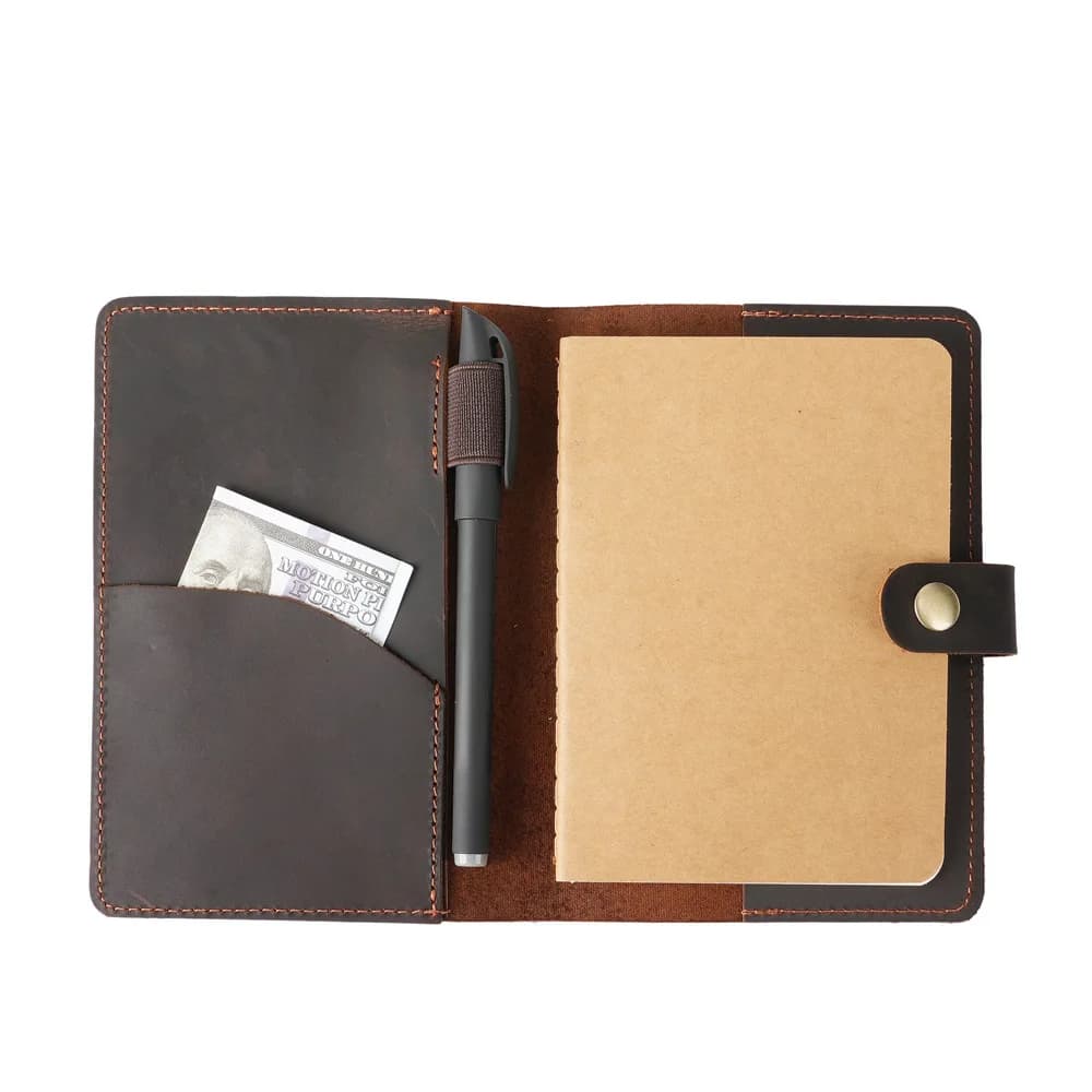 Copertina per diario in pelle di mucca per note da campo Blocco note portatile ricaricabile con portapenne Quaderni tascabili per diario da 3,5'' X 5,5''