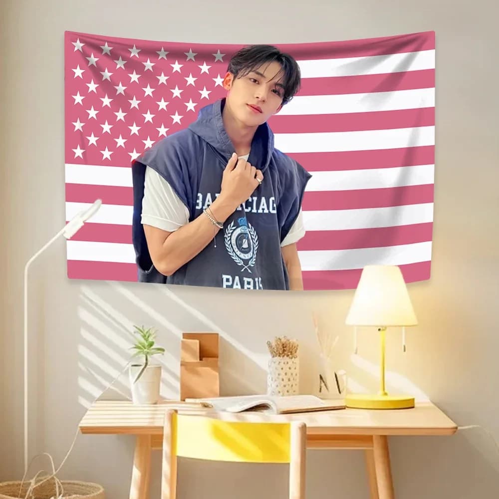 Mingyus Tapestry Kpop Boy Group Home Decor Wall Hanging Bedroom Party Background Cloth Concert Banner Sofa Blanket