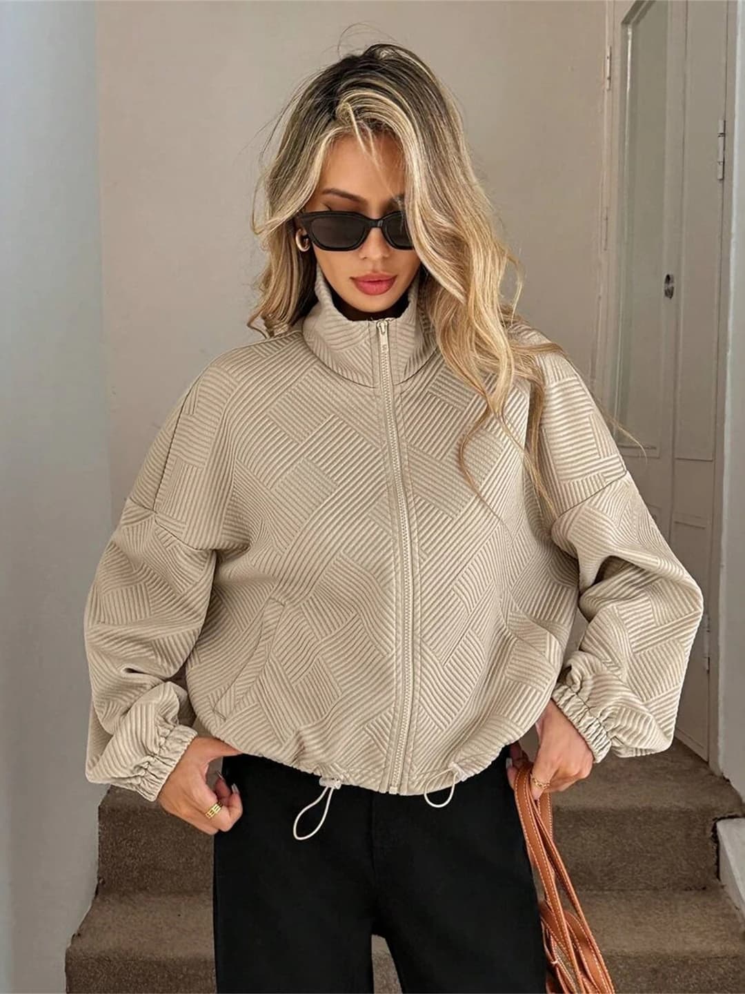 Fashion Casual Loose Zipper Jacket Women's Coat Stylish Short Outerwear Female Spring Season High Collar Long Sleeve