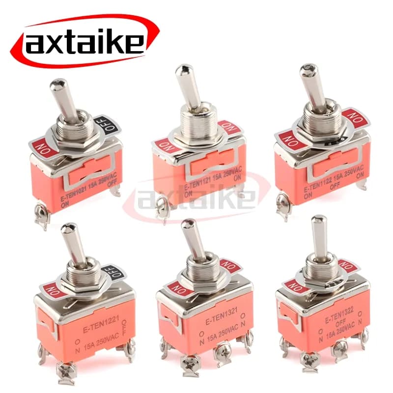 2 Pezzi Interruttore a Levetta 15A 250V E-TEN1021 1121 1122 1221 1321 1322 3 Pin On-Off SPST, Interruttore a Bilanciere 6 Pin On-Off-On DPDT con Cappuccio Impermeabile