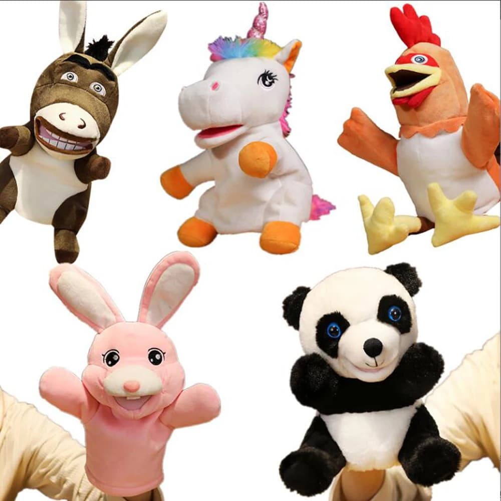 Coniglio Asino Panda Unicorno Gallo Bocca aperta Peluche Burattino a mano Peluche per regalo di compleanno per bambini