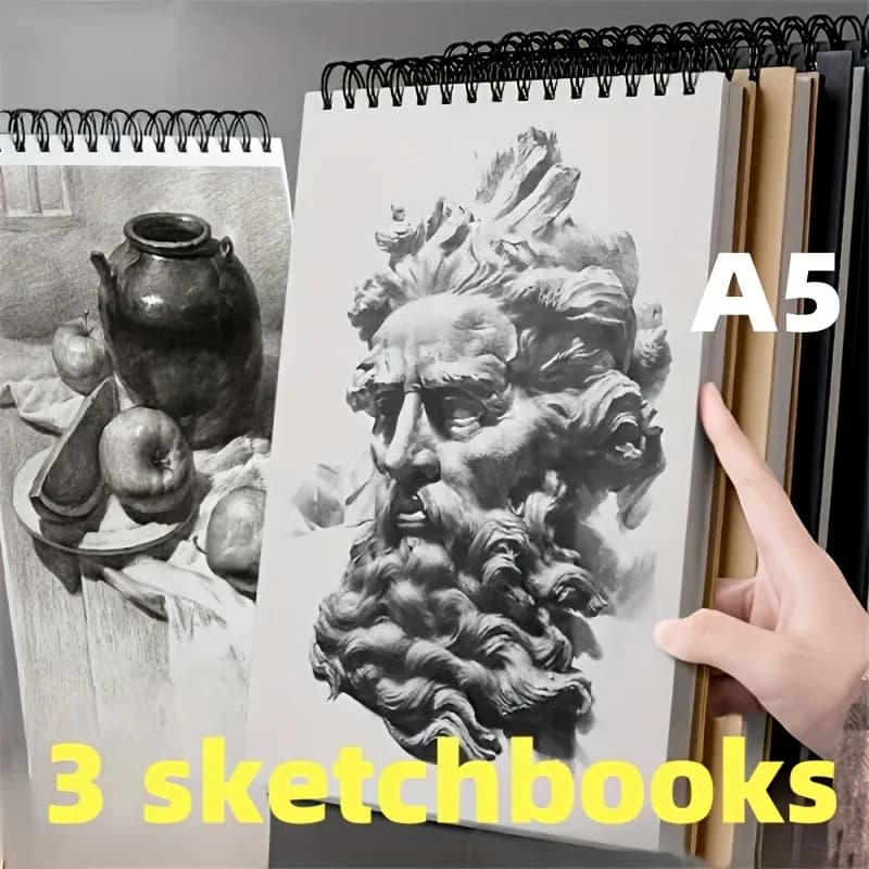 3pcs A5 Coil Sketchbooks with 30 Sheets Each, a Thick Drawing Book for Art Students to Carry Around with Them