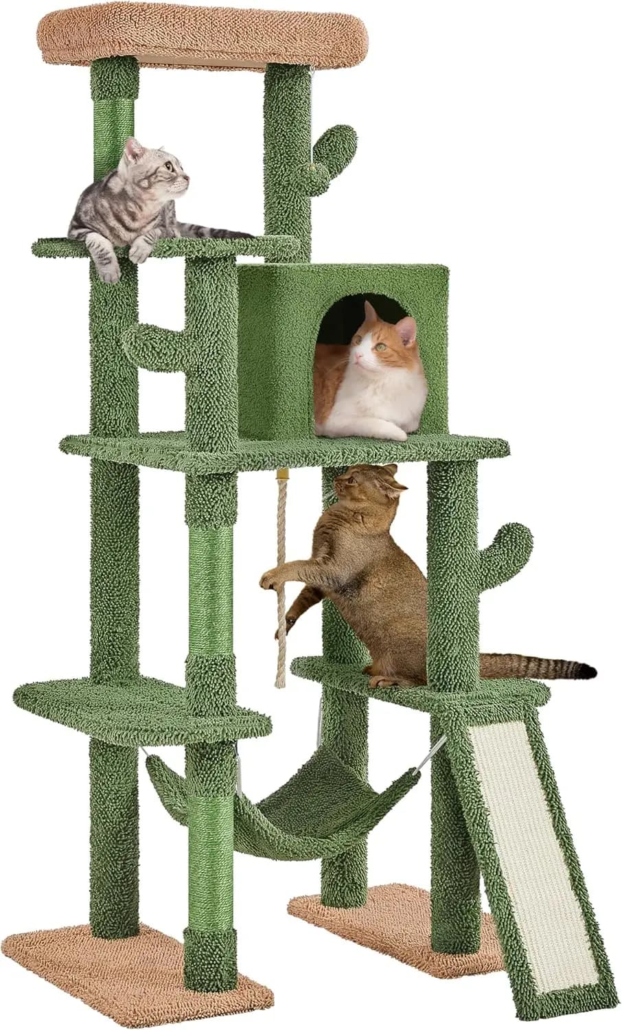 Albero per Gatti Multi-Livello da Interno con Pali Rivestiti in Sisal, Cuccia e Amaca per Gattini