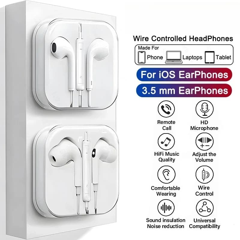 For iphone iPad Laptops Tablet Headphone For iPhone 16 15 14 13 12 11 Pro Max Earphones X XS 7 8 Plus 3.5mm Stereo Wired Earbuds