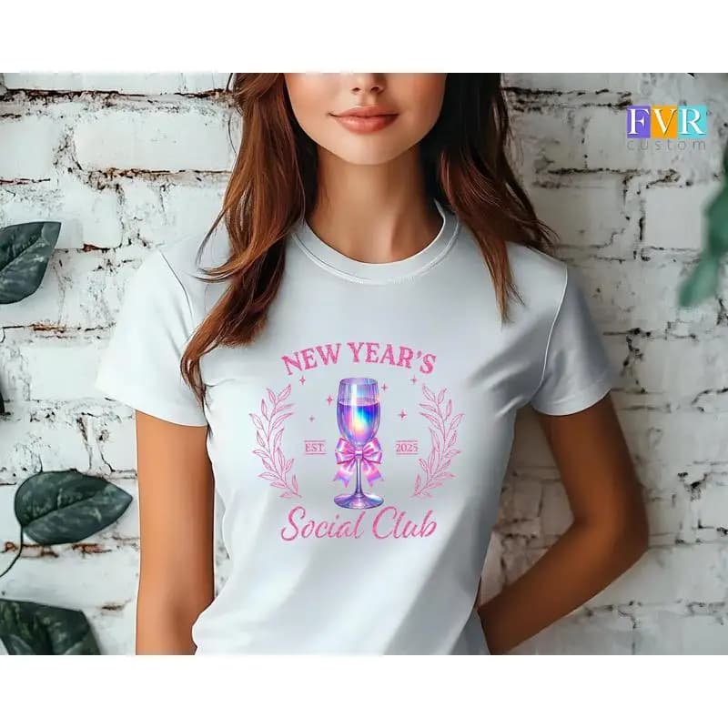 Maglietta di Capodanno del Social Club, vestito da festa NYE, fiocco in vetro champagne