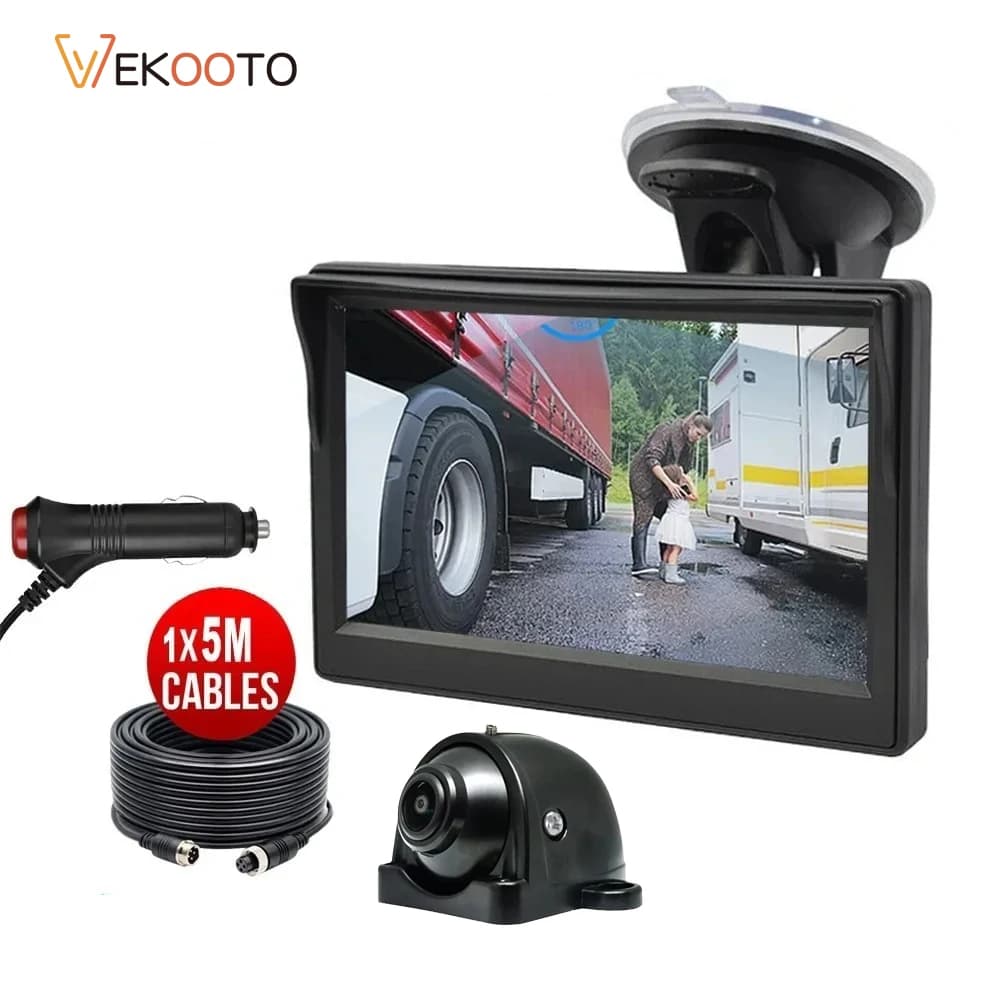 Monitor IPS AHD da 5 Pollici 1080P con Telecamera di Retromarcia Grandangolare a 4 Pin e Cavo di Prolunga da 5M, Visione Notturna IR per Camion, Autobus, Camper, Furgoni