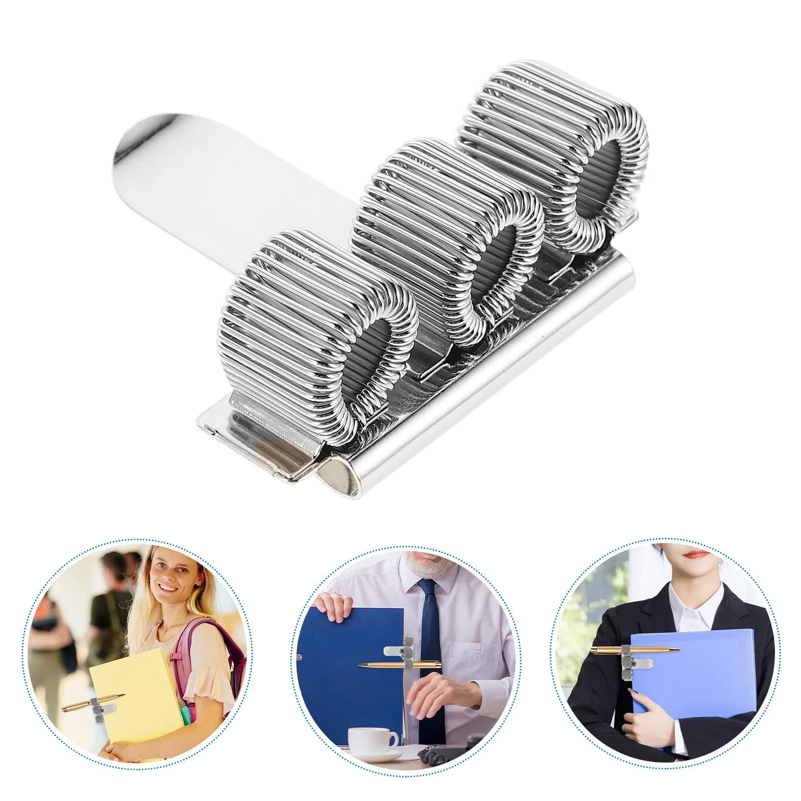 4Pcs Spring Clip Pen Holder Metal Triple Hole Design Adjustable for Notebook Planner Clipboard Journal Diary Office School Home