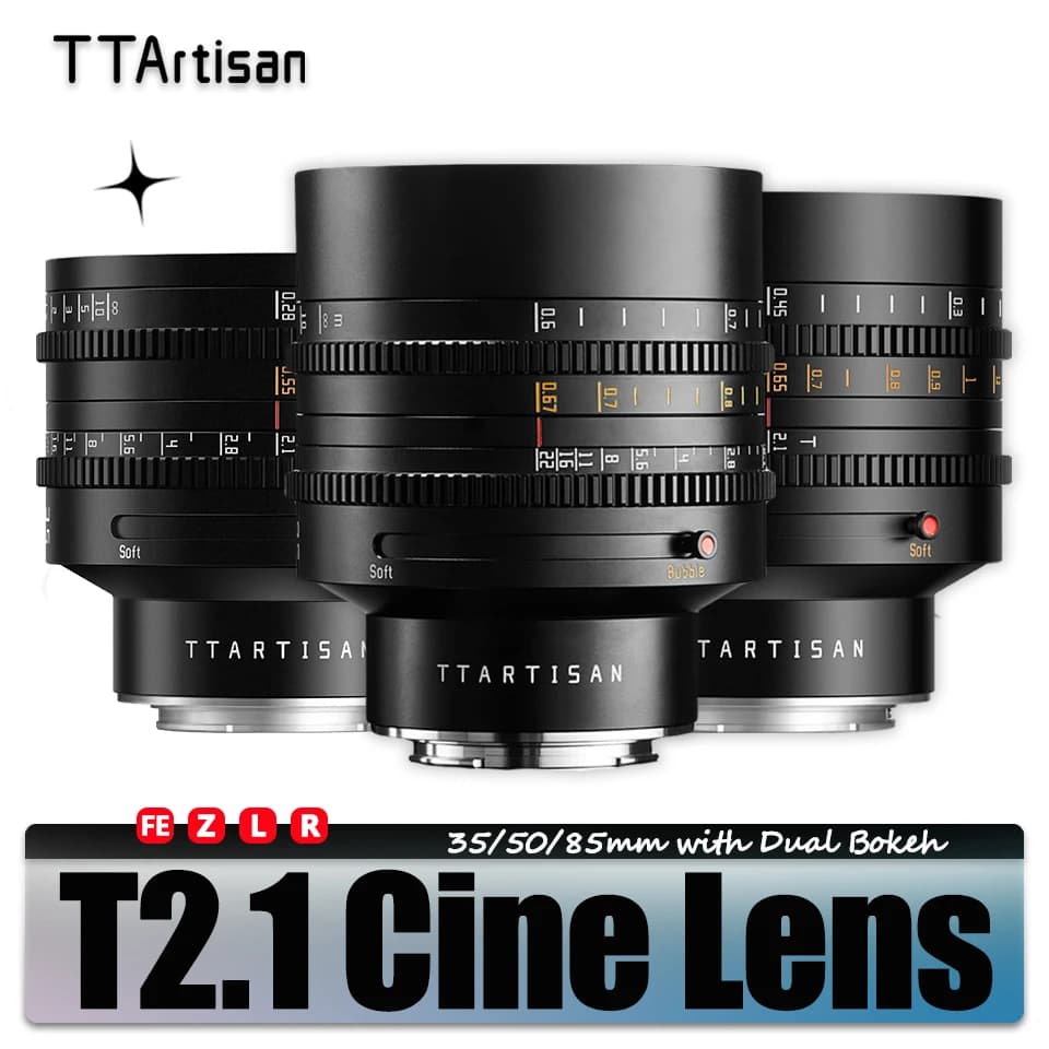 Obiettivo Cinematografico TTArtisan 35mm 50mm 85mm T2.1 Full Frame Dual Bokeh per Fotografia con Sony E Canon RF Nikon Z Lumix L