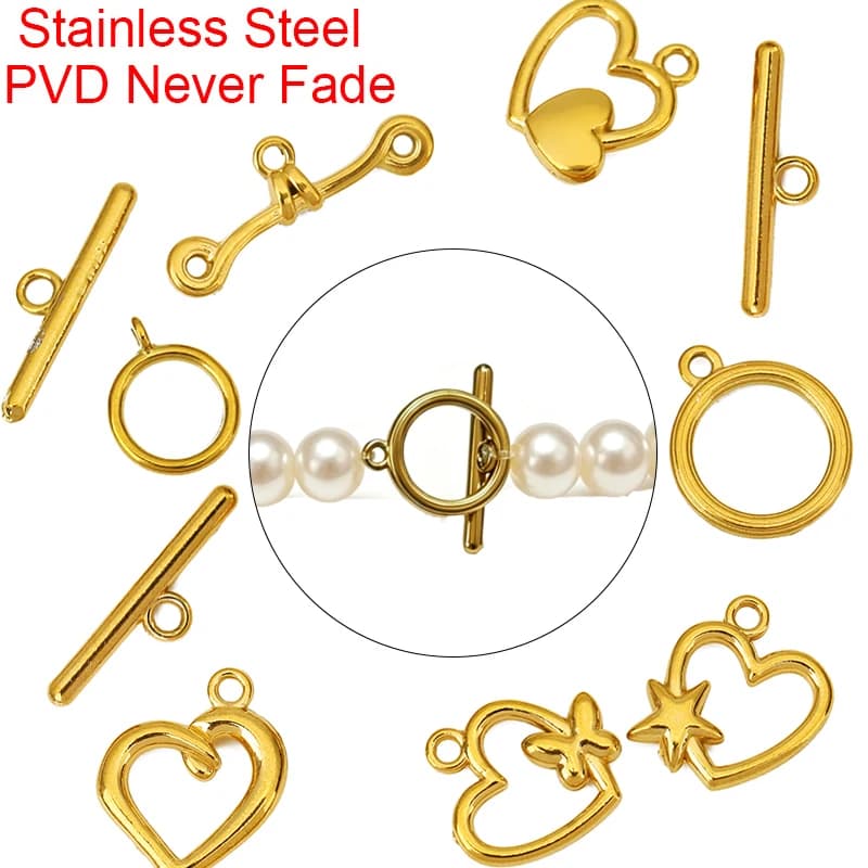 5 set di chiusure a scatto in acciaio inossidabile PVD, connettori terminali per bracciali e collane, resistenti allo sbiadimento, per la creazione di gioielli fai da te.