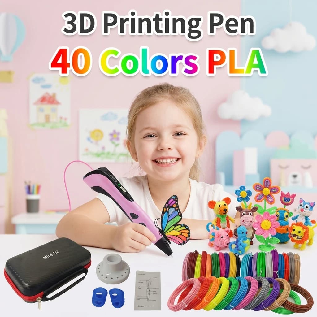 3D Print Pen 3D, 40 Colors, Filament PLA 1.75mm, Fa-da-Te Design for Kids, Boys and Girls, Birthday Gift with Travel Case