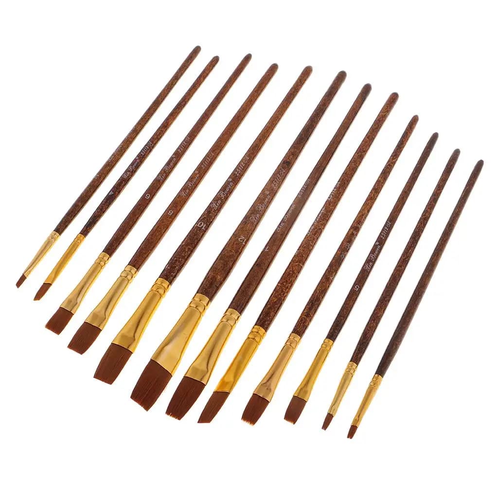 Flat Nylon Paint Brush Set Art Painting Tools Acrylic Oil Watercolor Brush Kit for DIY Craft Artists
