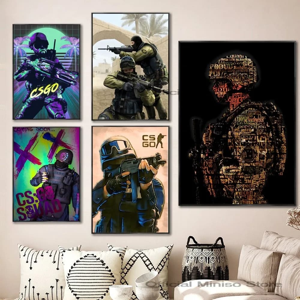 1pc Classic Games CS GO Map Poster autoadesivo Art adesivo di carta impermeabile Coffee House Bar Room Wall Decor