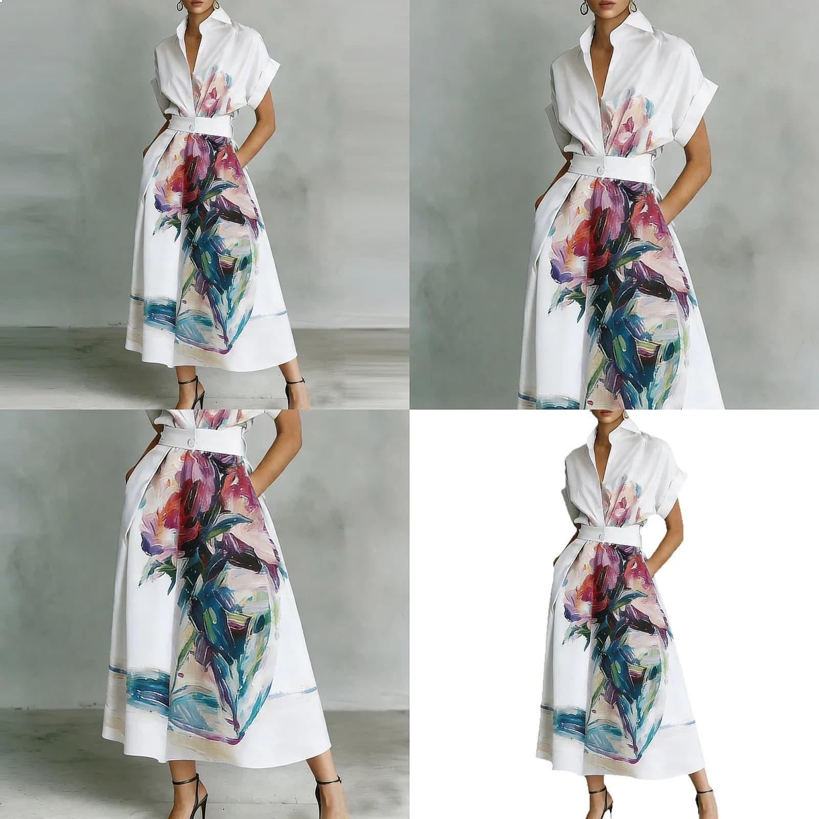 Abito Lungo Stampato Estivo, Vestito Floreale Maxi, Camicia Lunga, Top per Vacanze e Spiaggia