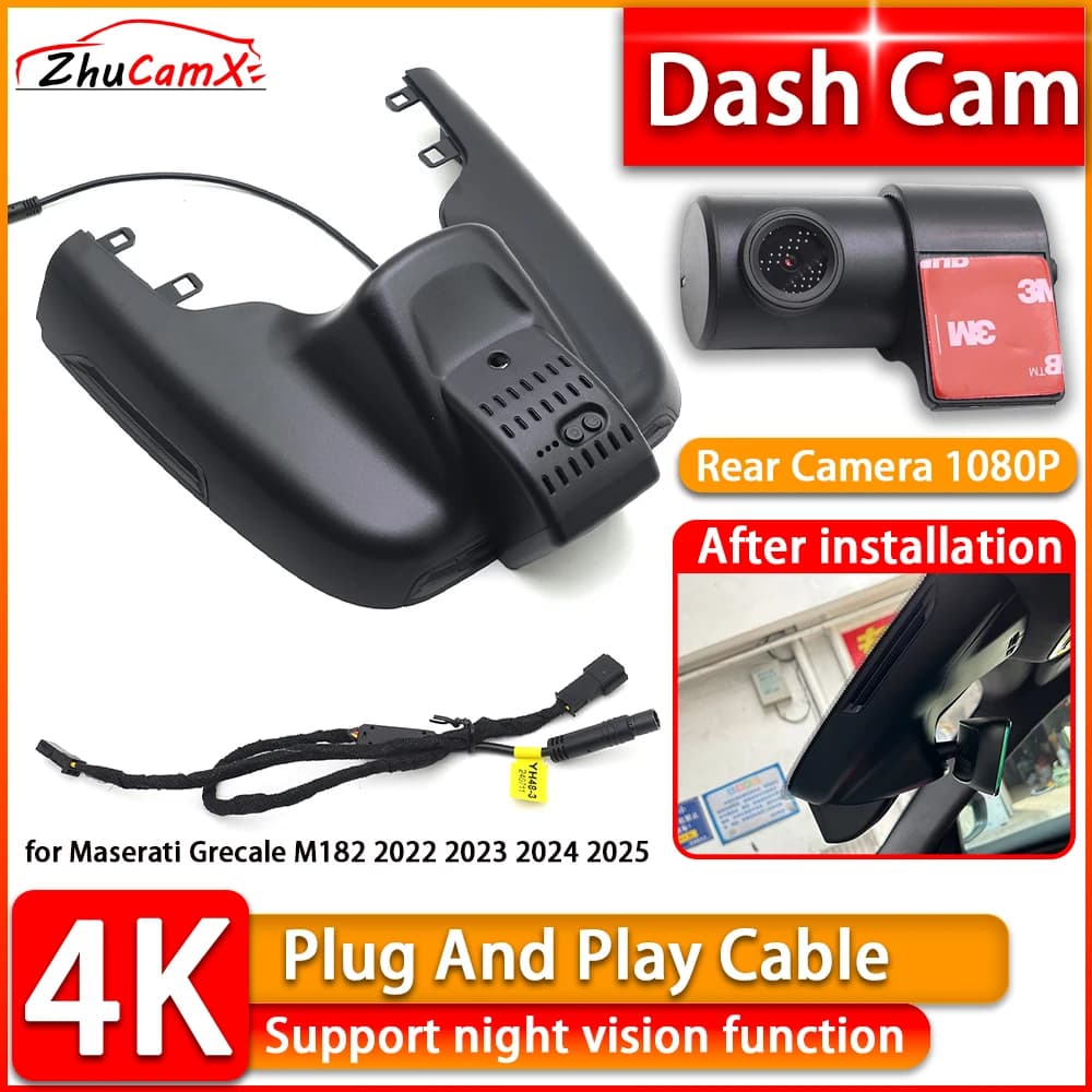 Wiifi 4K Dash Cam per Maserati Grecale M182 2022 2023 2024 2025 DVR Videocamera anteriore posteriore Plug and Play Videoregistratore Visione notturna