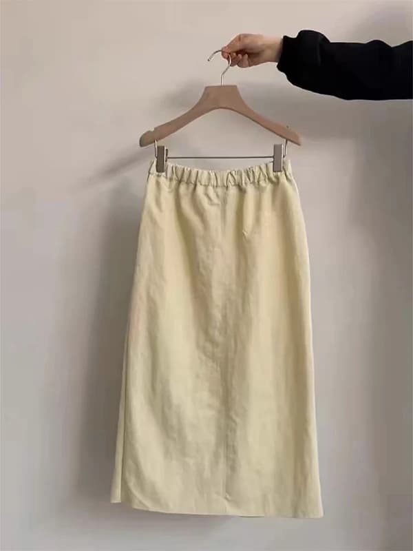 High Waist A-Line Midi Skirt for Women Spring Summer New Style Korean Version Slimming Small Size Back Slit Commute Casual