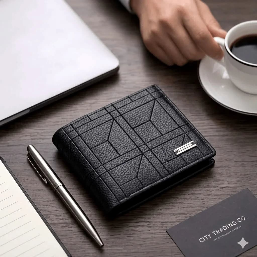 1 men's elegant imitation leather ultra-thin wallet - high-end sense, large capacity, ultra-light fashion, geometric pattern, large capacity, multi-card position, durable black design - ideal gift for Father's Day