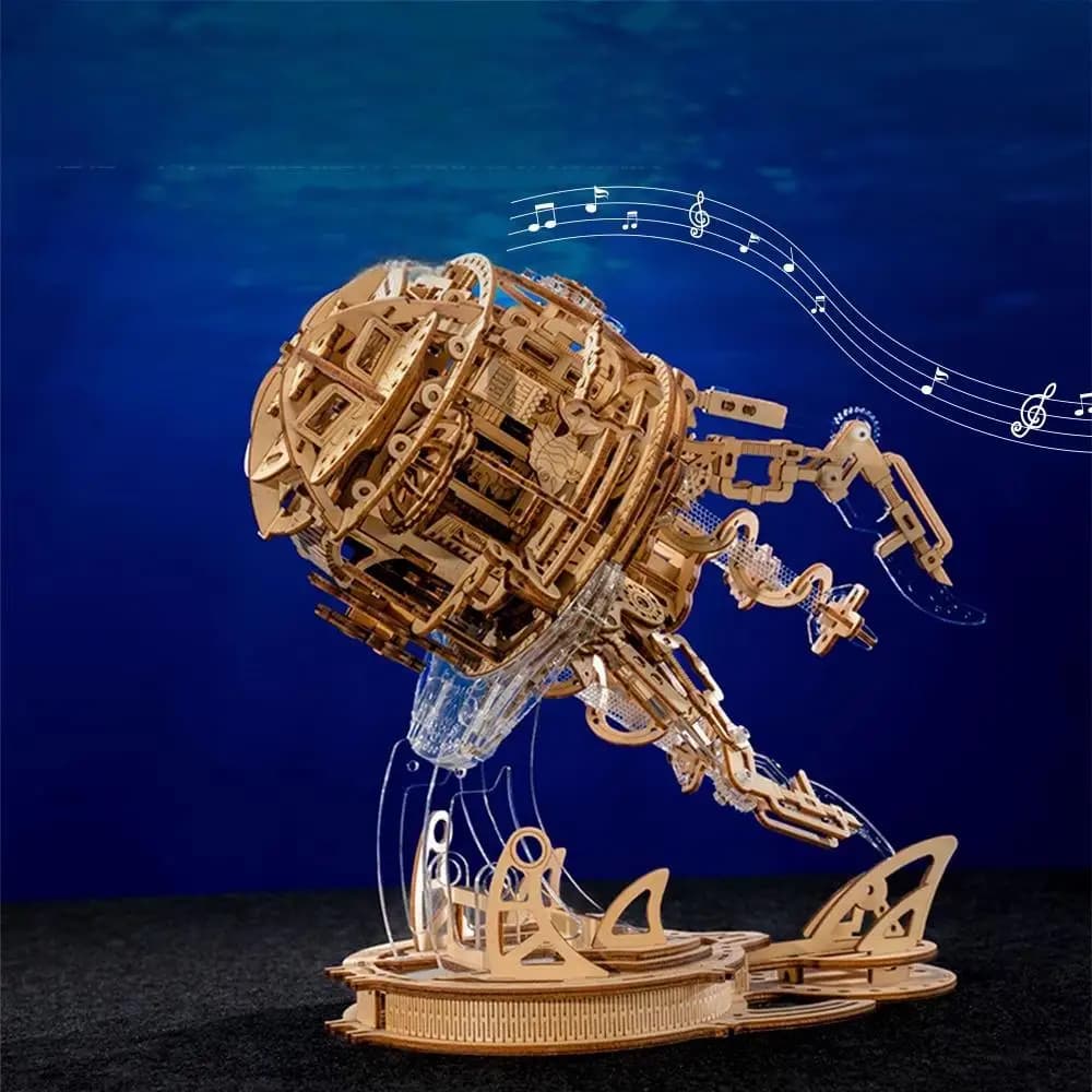 OUZEY DIY Puzzle 3D in Legno a Forma di Medusa Aurora con Musica e Luce LED, Lampada Notturna Creativa, Regalo per Adulti e Adolescenti