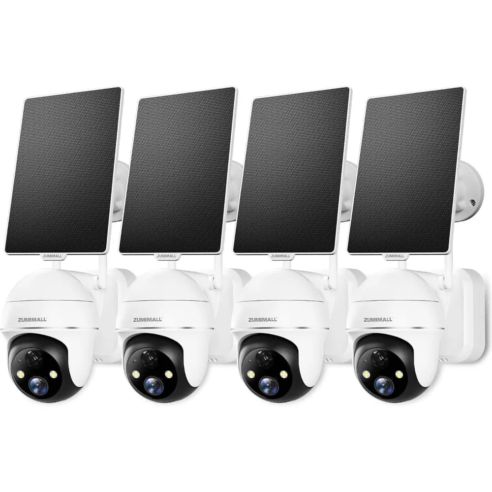 telecamere di sicurezza solari wireless da esterno - 4 confezioni, 360 ° Visualizza telecamera esterna wireless ad energia solare, solo Wi-Fi 2,4 g, faretto/si