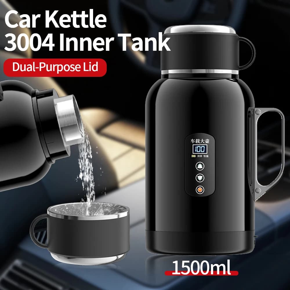 Hot water kettle mounted on car with base - Electric kettle integrated with universal heating and insulation 12V/24V
