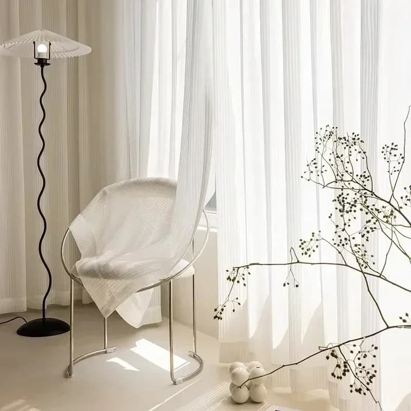 Vertical Striped Curtains in Transparent Tulle for Windows, White Chiffon Style for Living Room and Bedroom