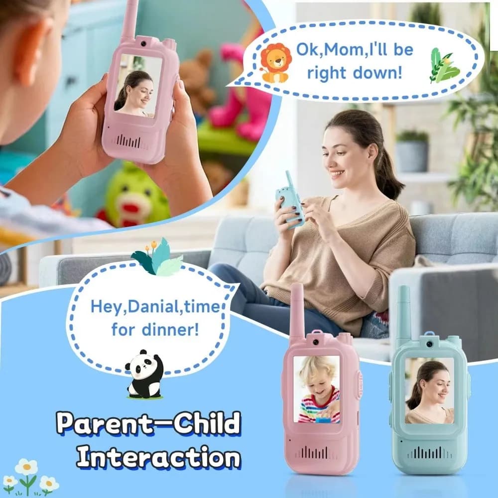 Roreta Video Walkie Talkies for Kids 2 Pack Rechargeable Intercom Walkie-talkie 2 Screen One-Click Call Child Video Intercom