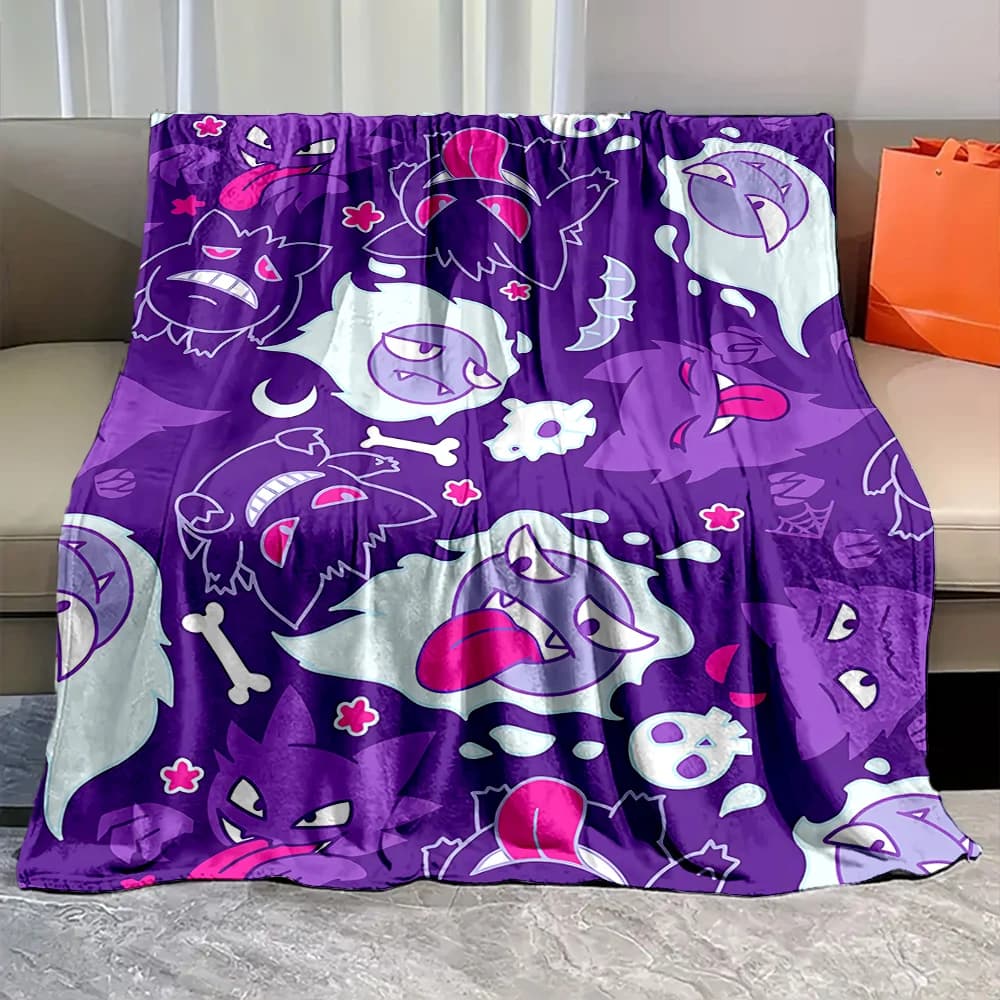 Coperta in flanella Pokemon Gengar, morbida e calda, per bambini e bambine, ideale per casa, divano, viaggi, campeggio e picnic.