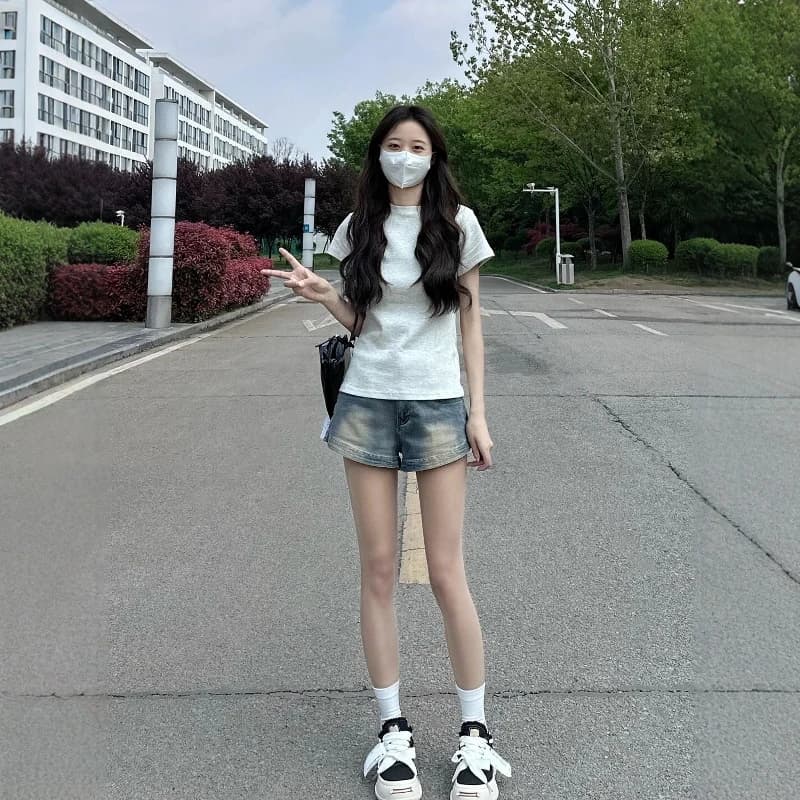 High Waist Short Jeans Women's Summer New Style Slimming Korean Style Versatile Hot Pants A-Line Large Size Hot Pants