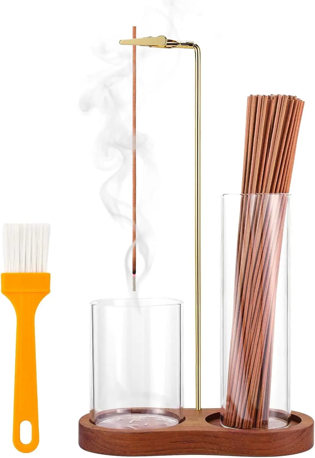 2 in 1 Incense Holder for Sticks with Glass Ash Catcher, Upside Down Anti-Ash Incense Stick Burner for Outdoor Patio, Modern Ver