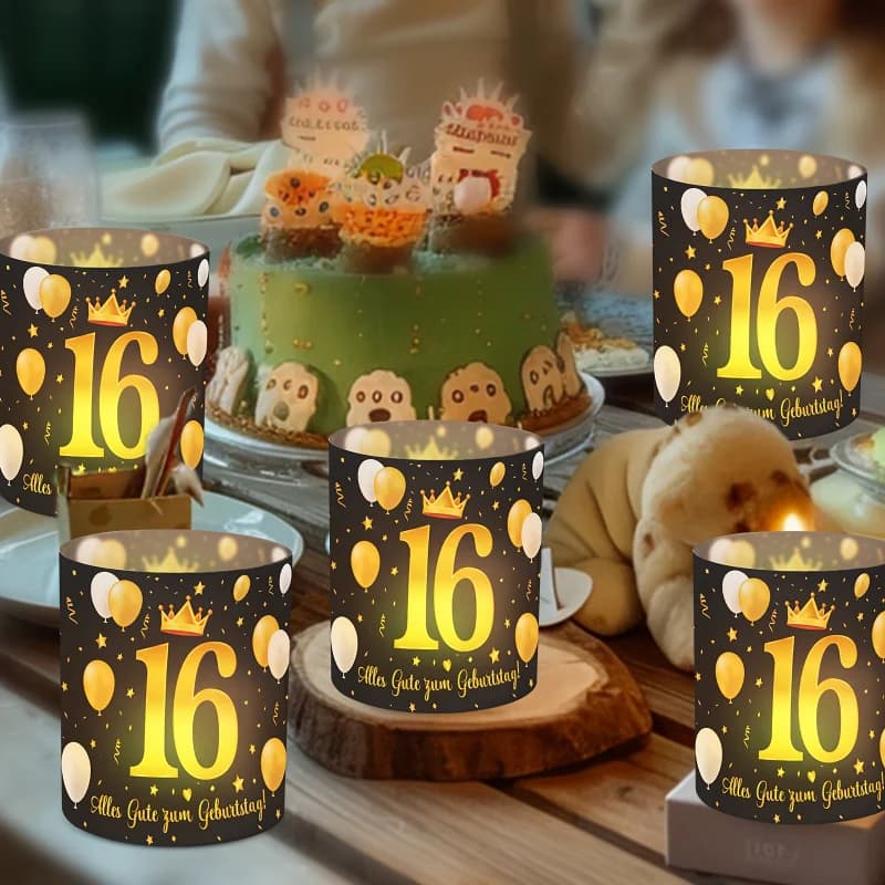 Set di 6 paralumi decorativi da tavolo con elemento corona dorata nera 16.18.20.30.40.50.60.70.80.90 per la festa di compleanno