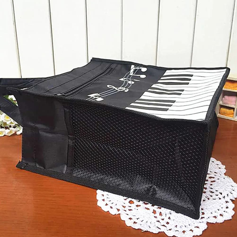 Borsa in tessuto non tessuto con motivo a note, ecologica, riutilizzabile, leggera, con ampia tasca laterale con cerniera, portatile