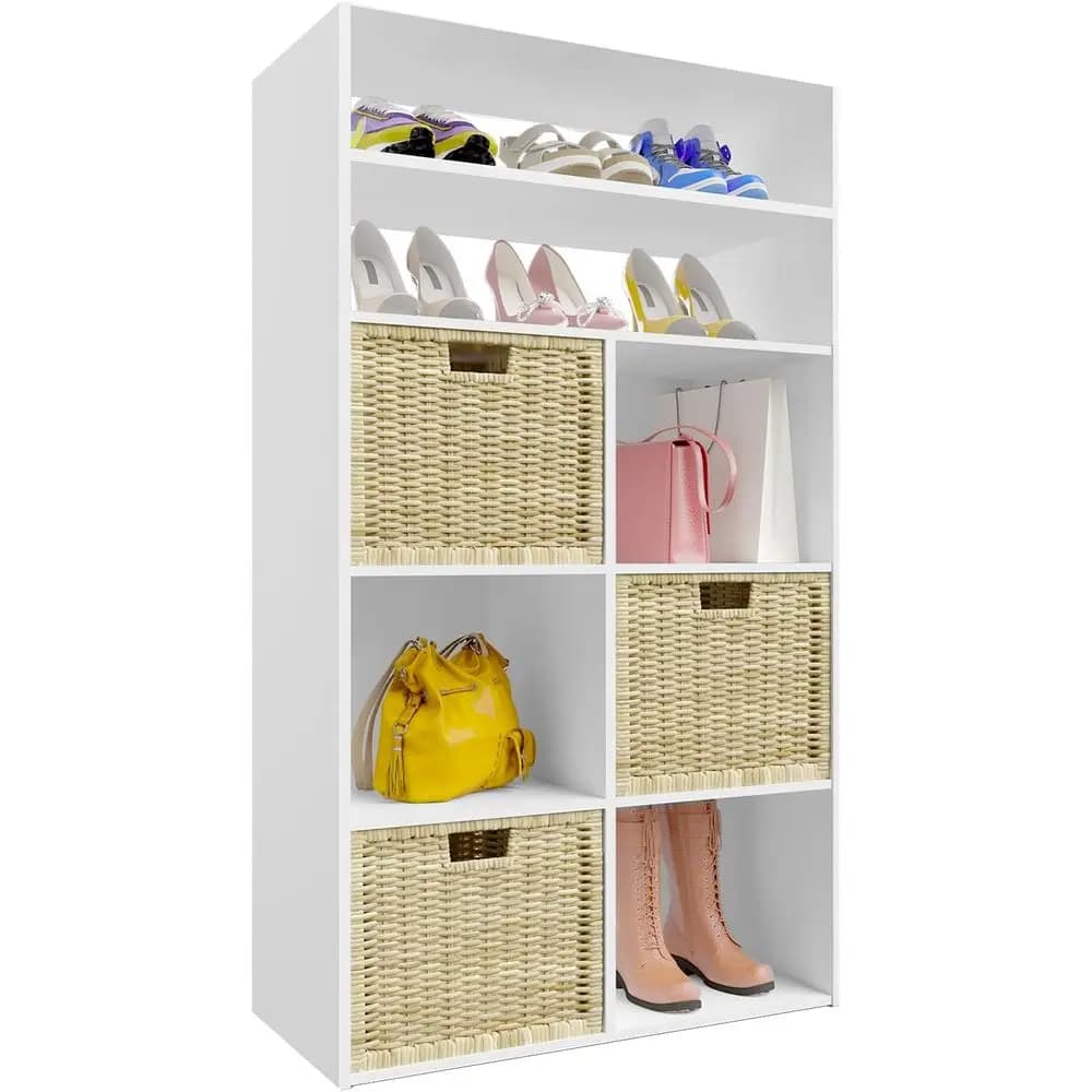 6 Cubic Organizer with 2 shelves - White wooden cubes for books, clothes, shoes and toys