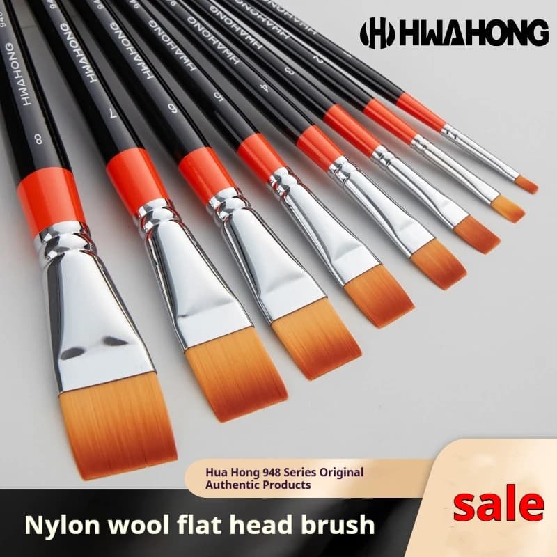 Korean Hwahong 948 Series Flat Paint Brush Watercolor Oil Painting Brush Set Makeup Concealer Foundation Brush for Art Students