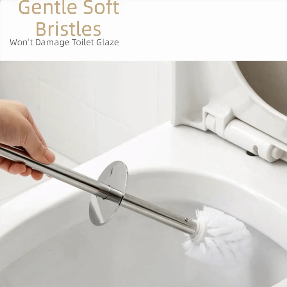 Set Spazzola per WC in Acciaio Inox con Supporto, Protezione Anti-Schizzi, Manico Lungo, Setole Dense Rimovibili