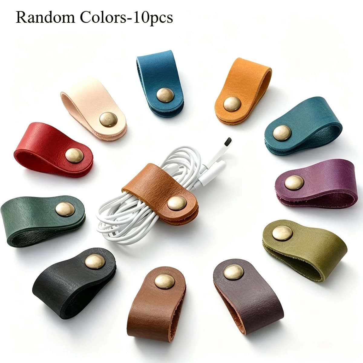 10 Pcs Faux Leather Cable Ties, Data Cable & Earphone Cable Organizer, Battery-Free Cord Management