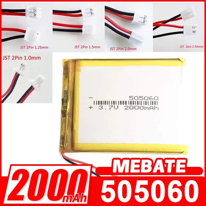 3.7v 2000mAh Lipo Rechargeable Battery 505060 + JST 2Pin Plug For GPS Cells For video Game PSP GPS Speaker GPS Power Bank