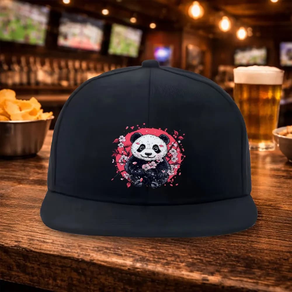 New Cherry Blossom Panda Print Flat Brim Hip-Hop Baseball Cap - Street Fashion Outdoor Sports Cap - Couple'S Hip-Hop Hat - Versa