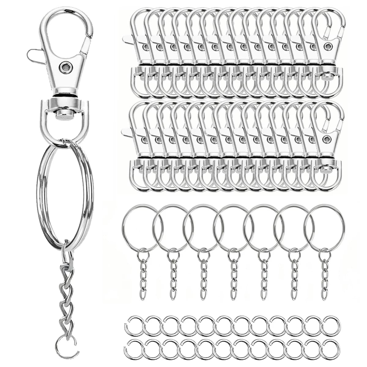 30/60PCS gancio con chiusura rotante Portachiavi con catena a molla in metallo Chiusura a moschettone Portachiavi aperto con catena e anello di salto cordino portachiavi sfuso