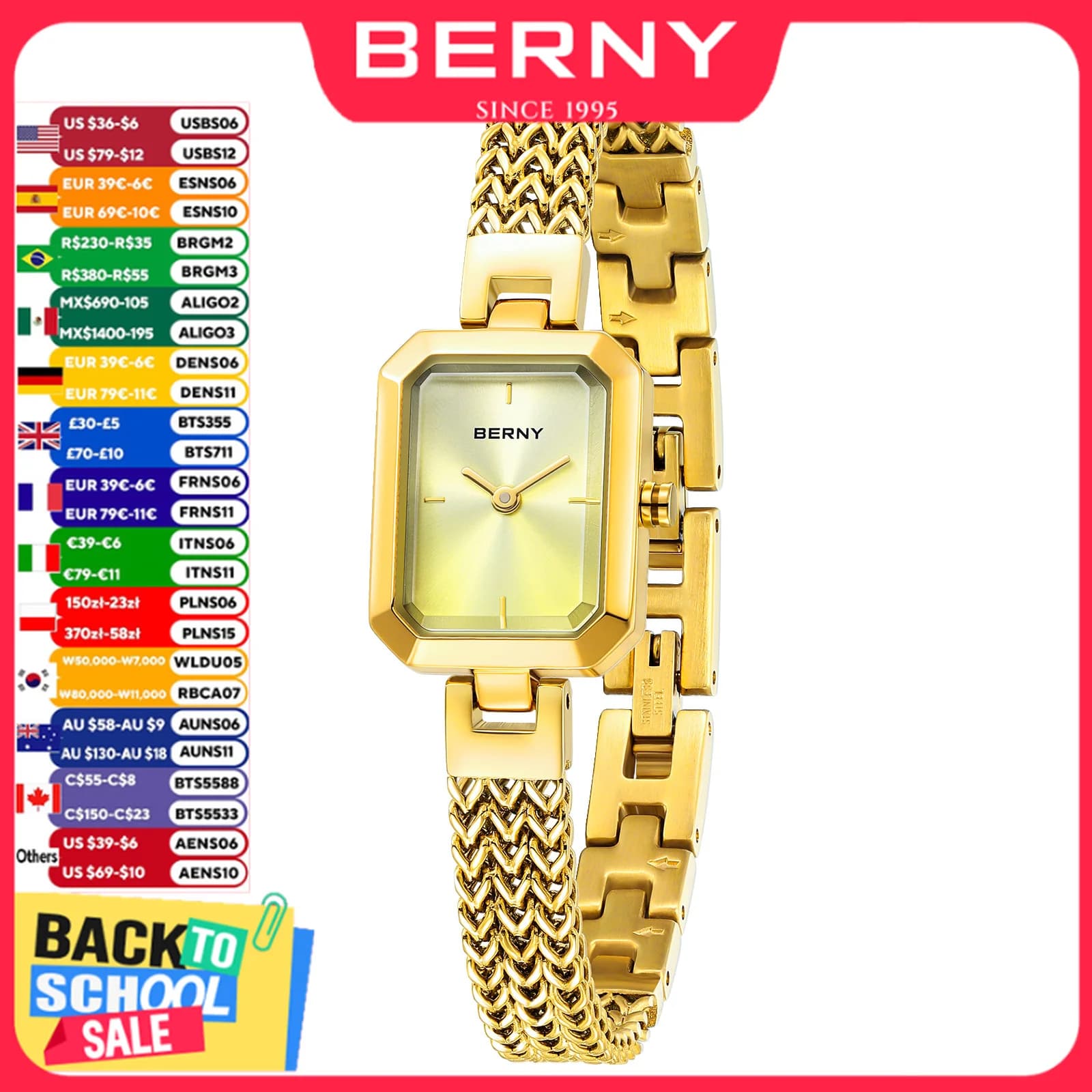 BERNY Gold Watch for Women Mini Square Exquisite Versatile Wrist Watch With Luxury Fashion Jewelry Bracelet For Women