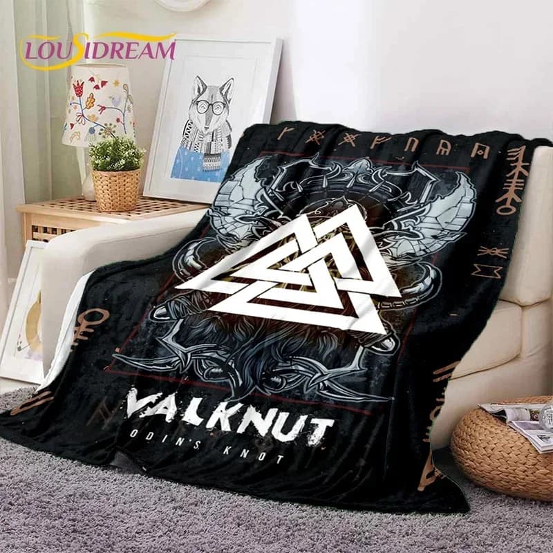 Coperta in morbido flanella Nordic Viking Odin Valhalla Valknut per letti, divani, picnic, coperta per il tempo libero all'aperto, regalo per il riposo.