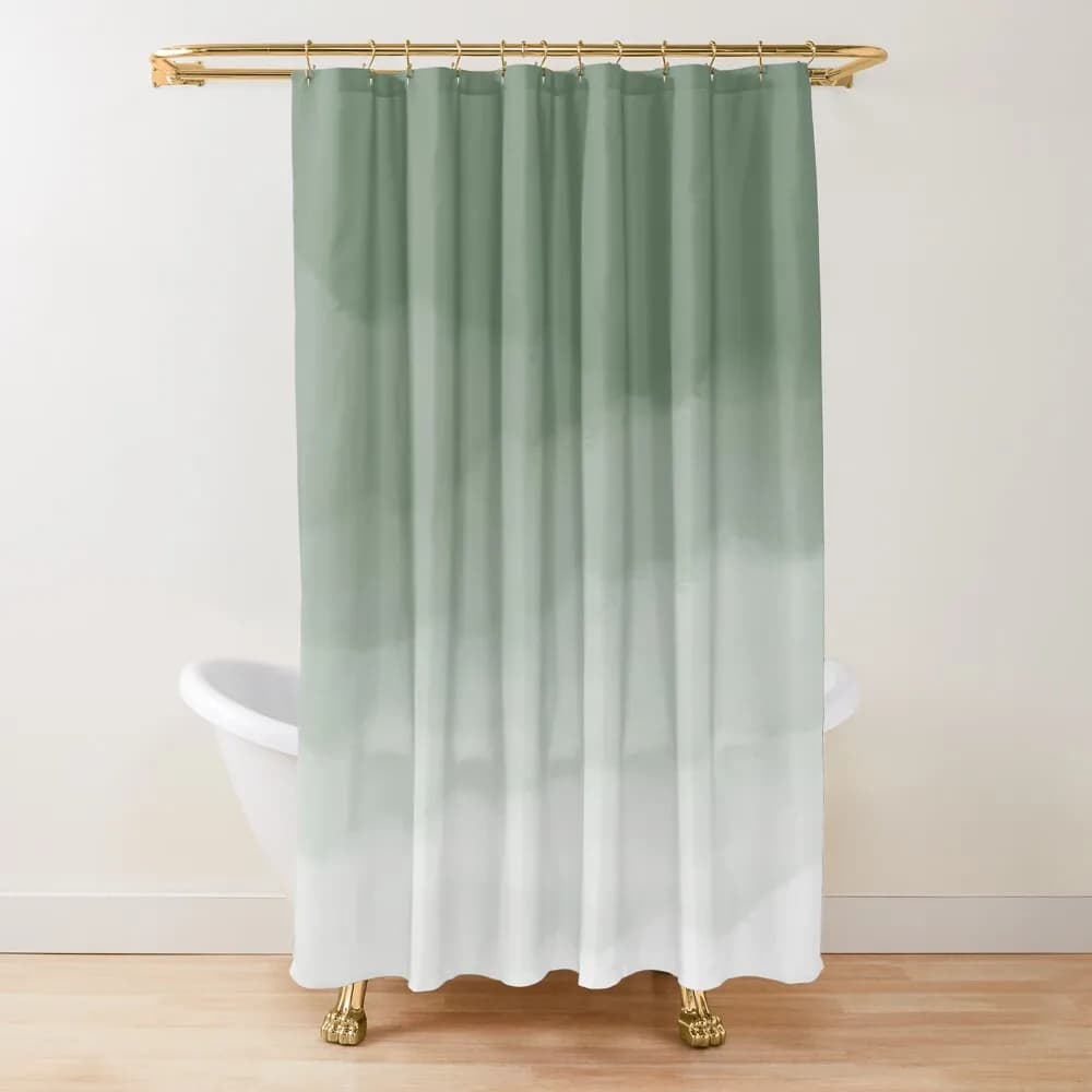 Tenda da doccia Ombre acquerello verde salvia, tessuto da bagno, poliestere, impermeabile, moderna, tende da doccia, decorazione da bagno con 12 ganci
