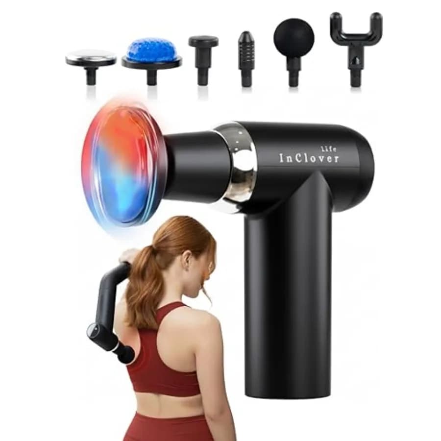 Massage Gun with Extensible Handle Stackable for Massage Background of Muscular Fabrics, Portable Massage for Back and Spalle with Heating Function